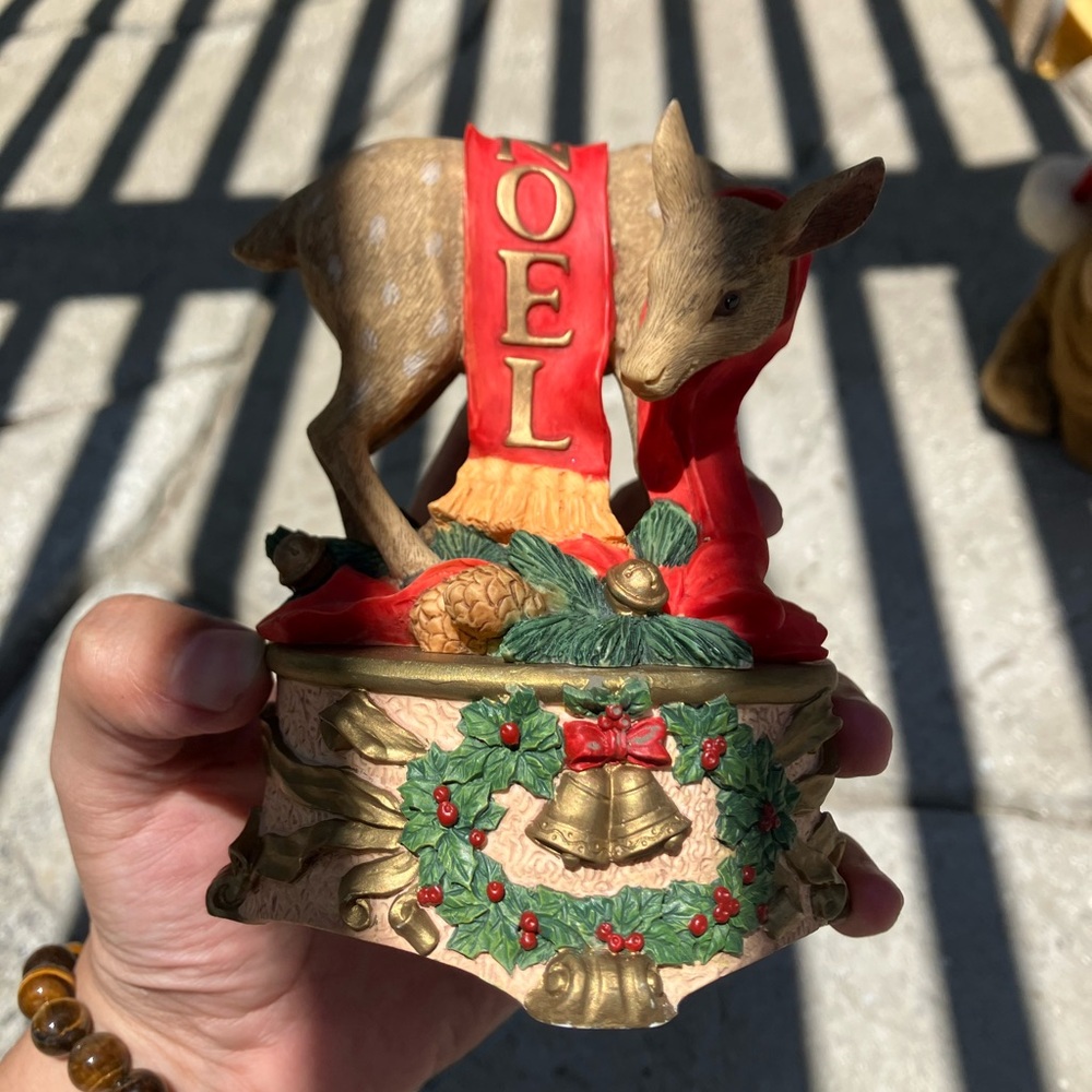 Vintage Christmas Reindeer Clay Figurine Display